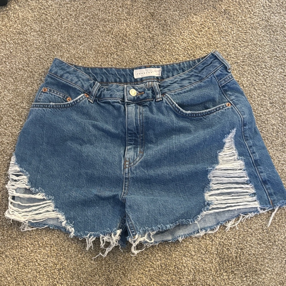 Topshop Distressed Blue Jean Shorts